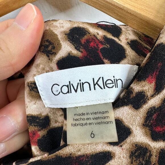 Calvin Klein Leopard Print Tulip Sleeve Sheath Dress - Picture 8 of 10